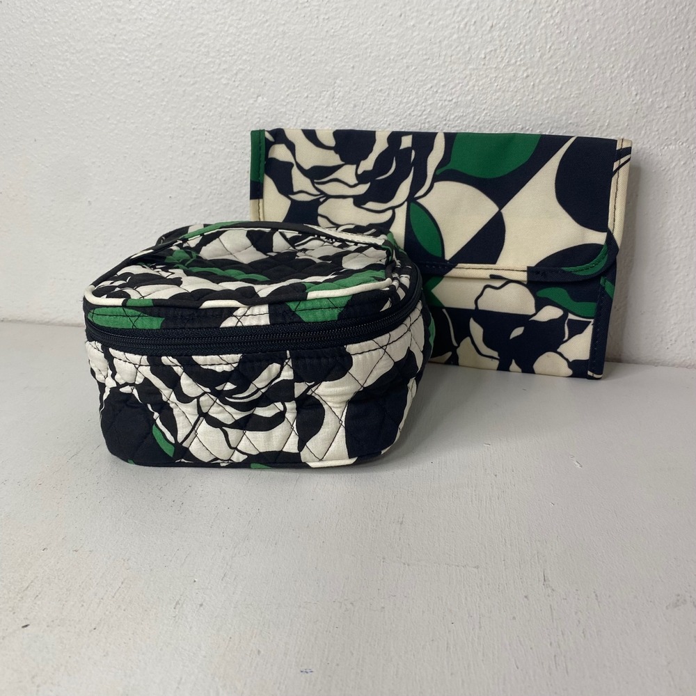 Vera Bradley Cosmetic Bag and Makeup Brush Roll Imperial Rose Pattern Quilted